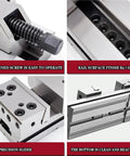 Beefy Six Inch Bench Vise Featuring Massive Jaw Opening And No Frills Manual Crank Handle For Cnc Machines And Hot Rod Shops showing hardened screw and rail finish.