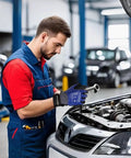 Mechanic wearing Nitrile Fully Coated Work Gloves With ANSI A4 Cut Resistance, Waterproof And Abrasion Resistant, Blue, Medium Size.