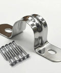 Built Tough 1/2 Inch Stainless Steel Conduit Clamps Feature Double Hole Layout As Workhorse Pipe U Brackets with screws.