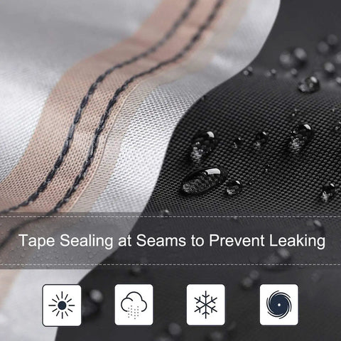 Close-up of waterproof patio umbrella cover with tape sealing on seams, shown wet. Waterproof Patio Umbrella Cover For 7 To 9 Ft Outdoor Market Parasol.