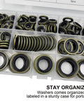 130 Piece Self Centered Bonded Seal Oil Washer and Gasket Set for DIY Plumbing Auto Mechanical Electrical and Cylinder Repairs in 10 Sizes From M6 to M24 with Nitrile Butadiene Rubber Gaskets, organized case