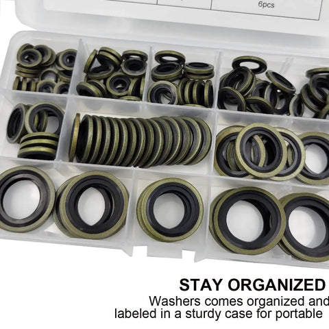 130 Piece Self Centered Bonded Seal Oil Washer and Gasket Set for DIY Plumbing Auto Mechanical Electrical and Cylinder Repairs in 10 Sizes From M6 to M24 with Nitrile Butadiene Rubber Gaskets, organized case