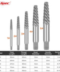 Size chart for 10 Piece Screw Extractors And HSS Drill Bit Set With Left Hand Spiral Flute Removers For Broken, Damaged And Stripped Screws.