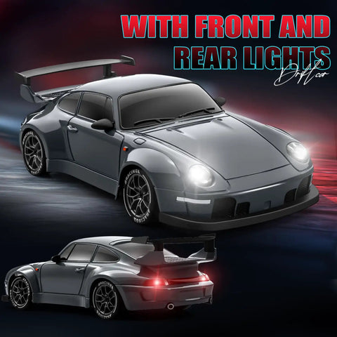High Speed 1 24 Scale RC Drift Car With 4WD 20 Km Per Hour Top Speed LED Lights shown with front and rear view