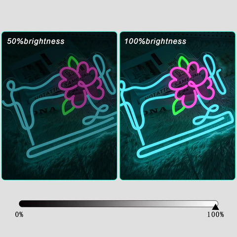 Floral Sewing Machine Neon Sign For Wall Decor LED Light Thats The Vibe With Colorful Floral Sewing Decor dimmable brightness demo