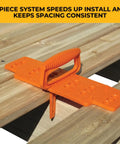 Ace Any Backyard Build With This Slick Deck Spacer And Fastener Alignment Guide on wooden boards with quarter inch gap adjustment.