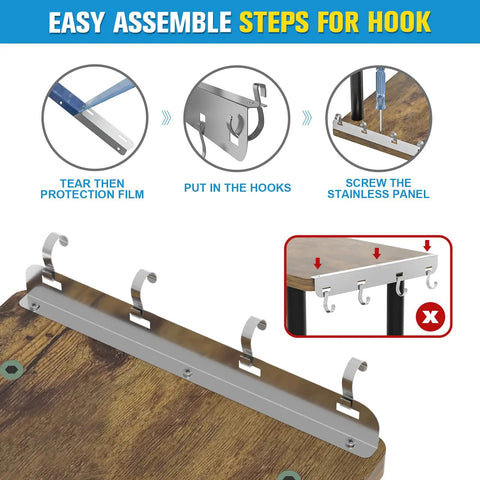 Easy assembly steps for hooks on Hella Practical 3 Tier Kitchen Countertop Organizer And Rustic Brown Corner Shelf.