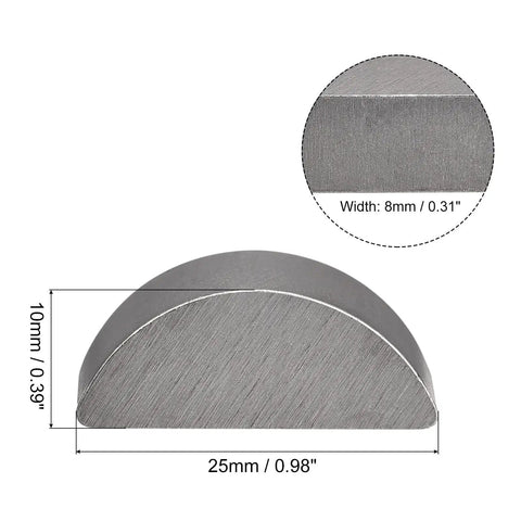 Woodruff Keys Set 20 Pcs 8mm Width X 10mm Height X 25mm Diameter Semicircle Key Stock Carbon Steel Polished Heavy Duty