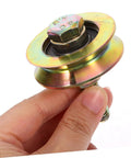 Close-up of a 50mm heavy duty sliding shower door roller with U-shaped track replacement wheel for industrial bathroom doors.