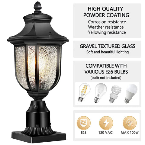 Dusk To Dawn Outdoor Post Light Hardwired 120V With Pier Mount Base, black anti rust aluminum waterproof lantern