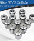 12Pcs ER40 Collets Set With Common Size Range From 1/8 To 1-1/8 Inch For Boring Milling Drilling Tapping Engraving And CNC Spindle Machines Pro Grade Quality Shop Ready 0.0003 Inch Tolerance 5um 100 Percent Tested