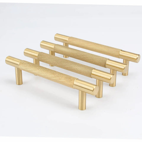Solid Brass Cabinet Pulls 4 Pack 3 3/4 Inch Brushed Gold Modern Drawer Handles For Kitchen Cabinets Dressers Wardrobes 96mm Hole Centers