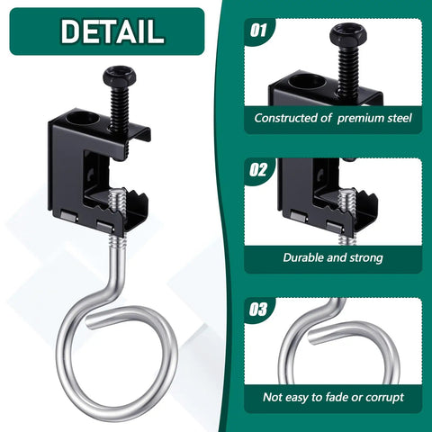 50 Piece Set Of Spring Steel One Quarter Inch Twenty Beam Clamps And One And A Quarter Inch Bridle Rings Bolt On Hangers Kit For Pipe Cable Woodworking And Metalworking Projects, black steel beam clamp and bridle ring detail