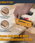 Heavy Duty Edge Deck Screw Jig Kit With T15 Torx Bit Plus Three Precise Board Spacing Settings For Smooth Hidden Fastening On Thirty Five To Six Inch Wood Or Composite Planks Fitting Standard Number Ten Screws For No Sweat Deck Builds, demonstrated on wood.