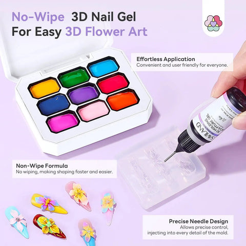 Pat Pat Gel Polish Palette Kit With 9 Colors No Wipe Blooming Gels 3D Flower Mold Sponges And Sculpting Gel displayed
