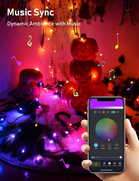 RGB Fairy String Lights 33ft With 66 LEDs App Control 44 Modes Color Changing Music Sync Waterproof decor