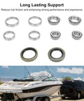 Beefed Up Complete Trailer Wheel Hub Bearings Kit For One And One Sixteenth Inch Boat Trailer Axles With Seals shown beside boat trailer
