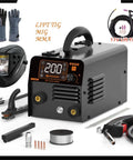 All In One 3 In 1 Semi Automatic Welding Machine For MMA MIG Lift TIG Inverter Non Gas Welder HVM200 with accessories displayed