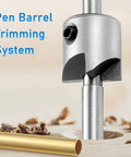 Seven Piece Pencil Trimmer Kit For Pen Turning Pro Grade Precision Cutter System with close-up of cutter head and brass sleeve.