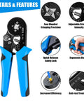 Pro Grade Ferrule Crimping Tool Kit With 1800 Wire End Terminals And Crimpers, Self Adjustable Ratchet for AWG 23-7 features diagram