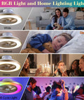 22 Inch Bladeless Low Profile Ceiling Fan With Lights And Remote Enclosed Flush Mount RGB 7 Color Mood Lighting for various moods.