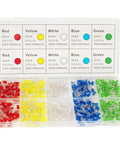 450 Piece 5mm LED Diode Kit With Five Colors White Red Yellow Green Blue For DIY Electronics Projects And Lighting Experiments Assorted Mini Round Top Light Emitting Diodes in plastic case