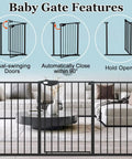 Extra Wide Baby Gate With Triple Lock System, Pressure Mounted Walk Through Auto Close Safety Gate, black metal design