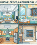 Illustration showcasing Heavy Duty Aluminum Access Panel For Drywall And Ceiling, Large Attic Access Door For Hvac Plumbing, Self Adhesive Flush Mount Wall Cover With Magnetic Latch, White 12x18 Inch, Built Tough As Nails For Easy Peasy Updates in home, office and commercial settings.