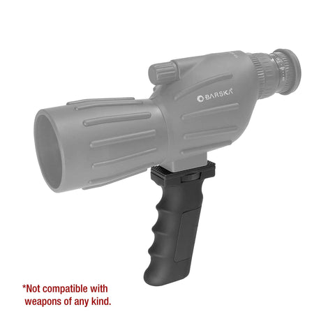 Accu-Grip Handheld Tripod System For Cameras Spotting Scopes And Binoculars With An Ergonomic Finger-Grooved Grip attached to optic