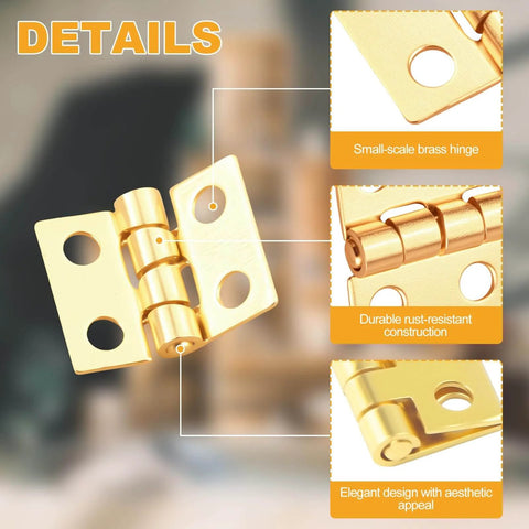 Gold Mini Dollhouse Hinges Kit With 30 Tiny Hinges And 120 Nails For 180 Degree Full Motion Copper Metal DIY Hardware Details