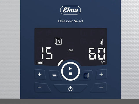 Control panel of Heavy Duty Boss Mode Ultrasonic Cleaner With Slick Stainless Steel Tank showcasing settings and temperature.