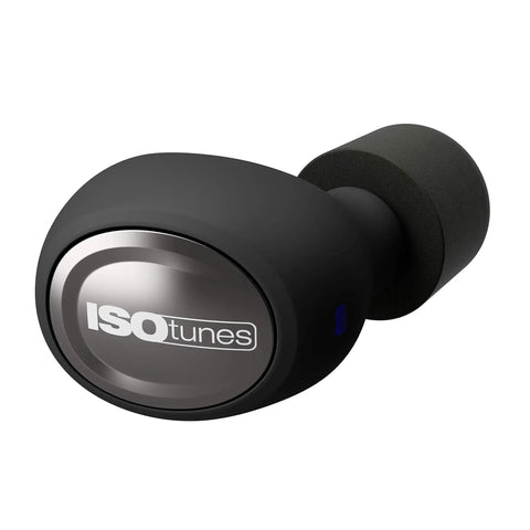 True Wireless Buds With Heat Activated Memory Foam Eartips For 22 dB Noise Reduction, Matte Black single earbud close-up