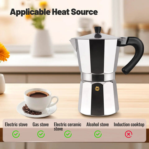 14 Cup Aluminum Moka Pot Stovetop Espresso Brewer 700ml 23oz Percolator with Greca Style design on kitchen counter