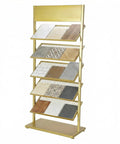 Five Tier Swatch Sample Storage Rack In Gold, Heavy Duty Metal Frame With Dense Wire Mesh, Stable Build For Ceramics, Glass, Building Materials, Space Saving Display Stand For Pro Grade Showcases, 67x35x150 cm
