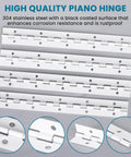 White Stainless Steel 10-Inch Heavy-Duty Piano Hinge Continuous Style With 1.2-Inch Open Width, 304 Stainless Steel, four hinges displayed
