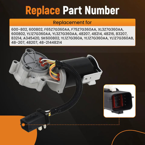 Transfer Case Shift Motor 600-802 For 4WD Drop-In Replacement Fits Ford Expedition 1997-2002, F-150 1996-2003, F-150 Heritage 2004, F-250 1996-1999, F-250 HD 1997, Lobo 2001-2003, Lincoln Navigator 1999-2002. Replacement connector detail
