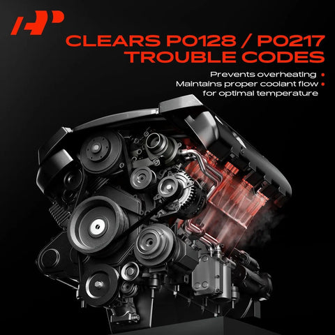 Engine Coolant Thermostat And Housing Assembly in Chevy GMC Cadillac 4.3L 5.3L 6.2L engine with cooling system illustration