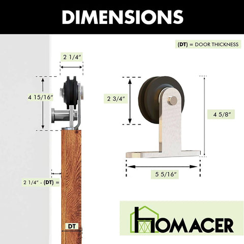 Dimensions of Brushed Nickel Non Bypass Sliding Barn Door Hardware Kit For One Door 7ft Flat Track T Shape Rollers