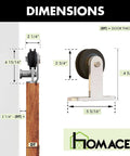 Diagram of Brushed Nickel Non Bypass Sliding Barn Door Hardware Kit For Two Doors, showing dimensions of T shape rollers.