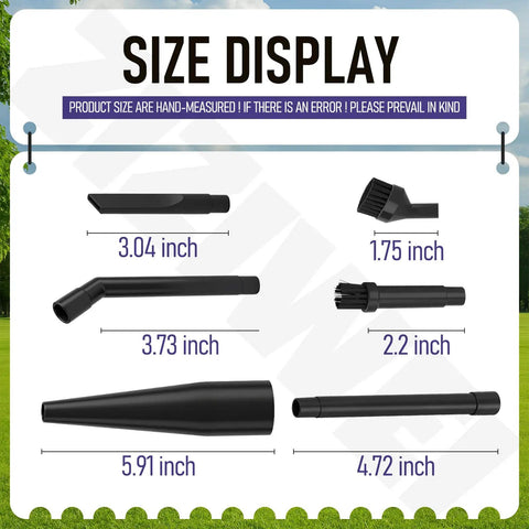 Size display of One And A Quarter Inch Micro Cleaning Wet Dry Vac Nozzle Kit With Cone Adapter And Six Attachments for tight spots