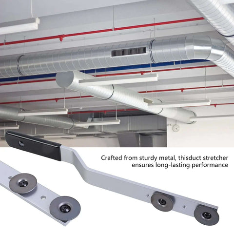 Duct Stretcher Tool For HVAC Installations And Repairs shown with metal sheet ductwork in industrial space