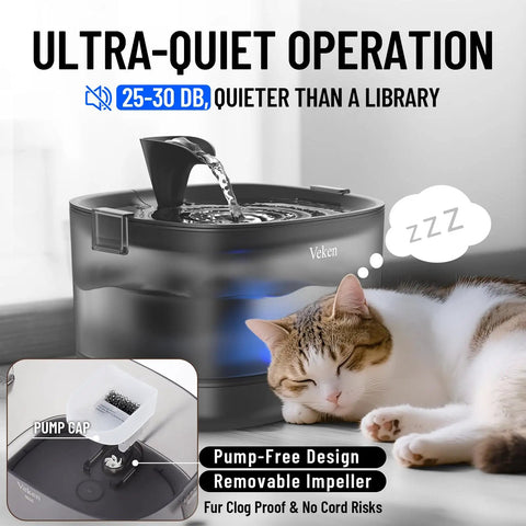 Cat Water Fountain With Detachable Tank And Secure Clips Easy Clean And Easy Assembly 85Oz Capacity Pet Drinking Dispenser