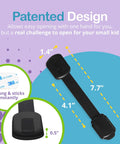 Adjustable And Reusable Kid Proof Cabinet Locks And Latches For Cabinets Doors Drawers Toilet And Fridge With Easy Install Adhesive Pads Pack Of 6 Black For Quick Strong Long Lasting Childproofing At Home showing dimensions and adhesive pad