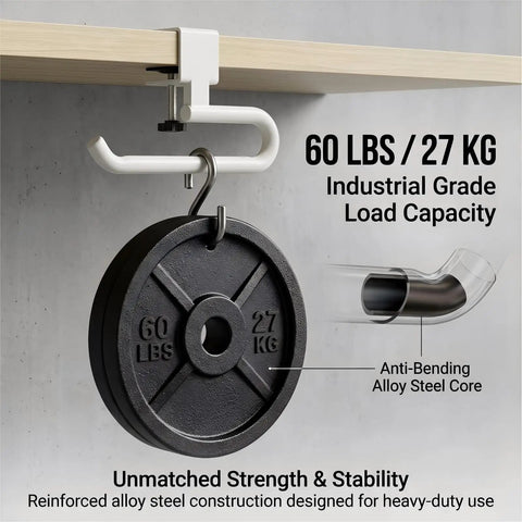 Heavy Duty Clamp On Desk Hook For Bags And Backpacks With Anti Slip Grip Extended Clearance Bag Holder With 60 lbs Load Capacity
