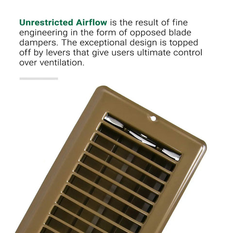 Heavy Duty Metal Floor Registers Vent Cover Set 4x10 Brown Pack Of 6 Made In USA Durable Steel Vents with levers for airflow control