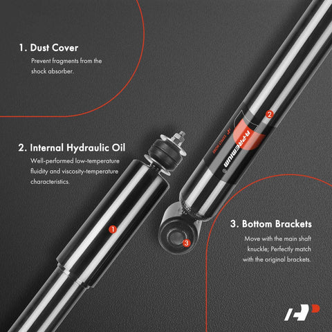 Rear Shock Absorber Set For Honda Civic 2012 To 2015 Coupe Left And Right Sides - Close-up of shock with labels and parts
