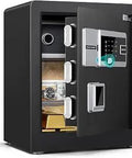 Biometric Fingerprint Safe Box 2 Cu Ft With Combination Lock Voice Prompt Dual Alarm Private Inner Cabinet And Adjustable Shelf For Money Documents And Valuables, black and open showing valuables inside