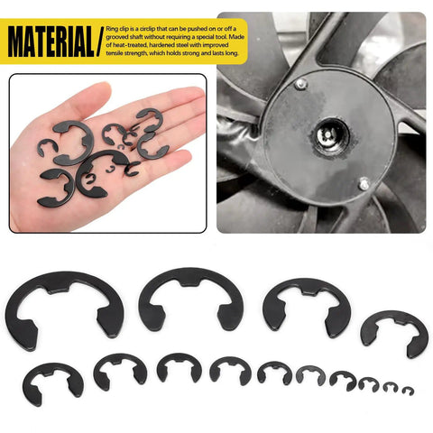Black E Clip Assortment Kit With 14 Sizes External Retaining Rings 1.5mm To 22mm 211 Pieces Includes 15 Per Size Plus Tweezers