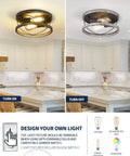 Farmhouse Wood Flush Mount Ceiling Light 12 Inch 2 Light Dimmable Fixture in kitchen, shown on and off