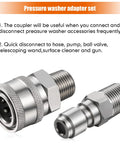 Pair of stainless steel NPT 3/8 inch pressure washer quick-connect adapters, male and female